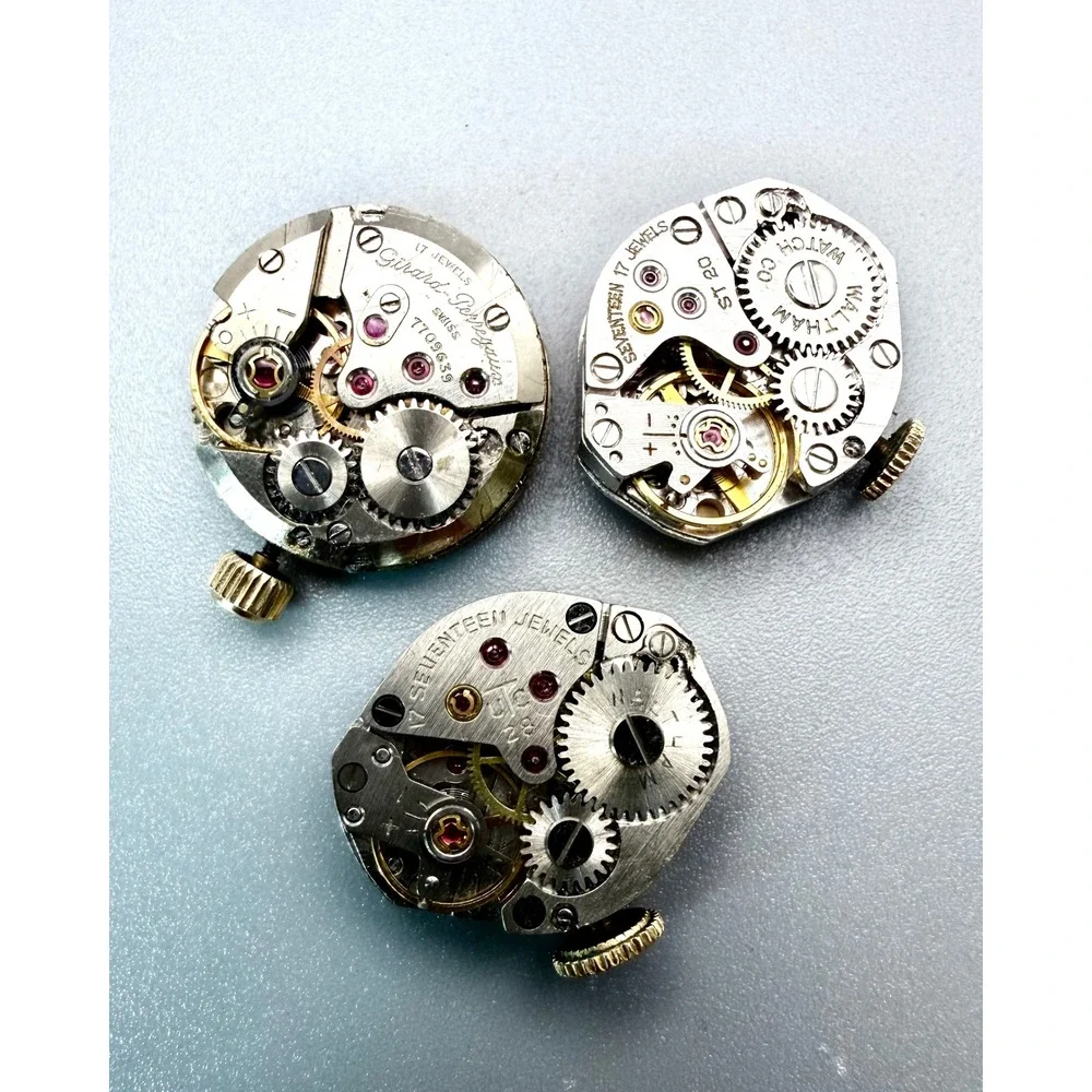 5 Vintage Watch Movements Waltham Gruen Girard Perregaux Benrus Parts Repair